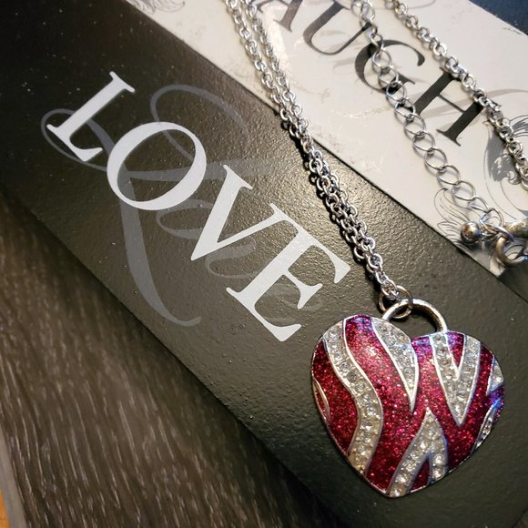Pink Zebra Print Heart Necklace & Earrings Bundle - Picture 2 of 9